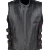 Mens Whole Black Side Belts Leather Vest