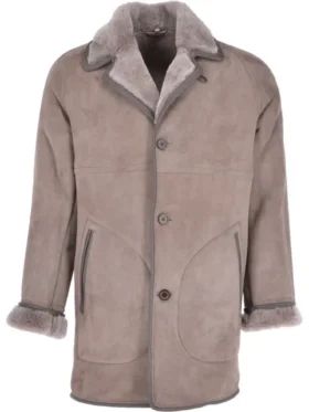 Mens Zorba Grey Fur Lined Suede Coat