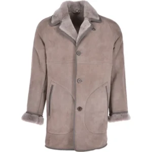 Mens Zorba Grey Fur Lined Suede Coat