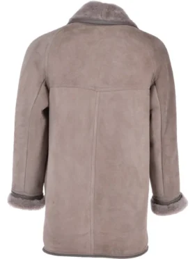 Mens Zorba Grey Fur Lined Suede Coat Back