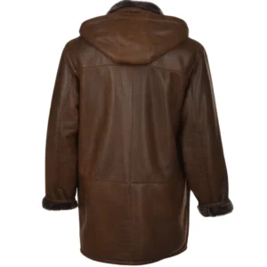 Mid-Length-Brown-Leather-Hooded-Duffle-Coat-Back
