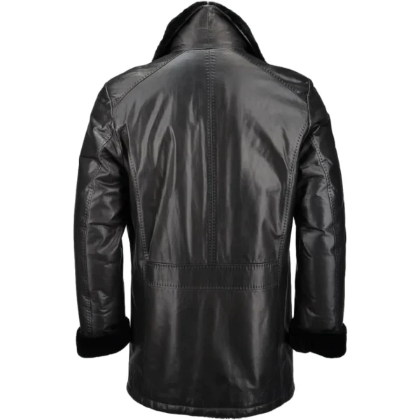 Notch-Collar-Fur-Lined-All-Black-Leather-Coat-Back