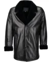 Notch Collar Fur Lined All Black Leather Coat Image