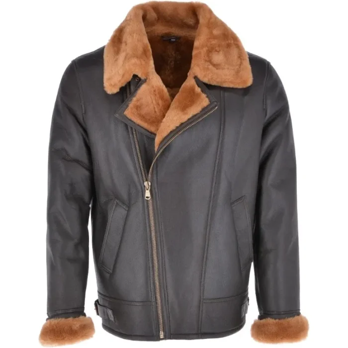 Sepia Skin Shearling Fur Asymmetrical Zipper Jacket