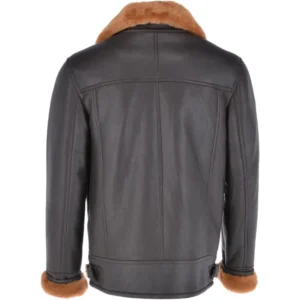 Sepia Skin Shearling Fur Asymmetrical Zipper Jacket Back