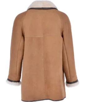White Shearling Camel Brown Suede Warm Coat Back