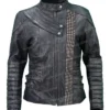 Women Black Zip Up Quilted Leather Jacket