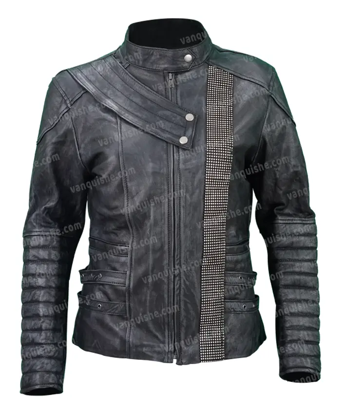 Women Black Zip Up Quilted Leather Jacket