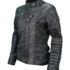 Women Black Zip Up Quilted Leather Jacket left side