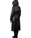 Women Long Leather Belted Hooded Coat Back