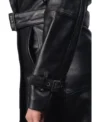 Women Long Leather Belted Hooded Coat Side