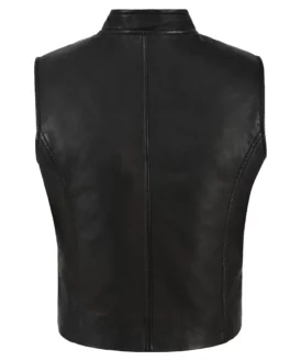 Women Punk Asymmetrical Zipper Black Leather Vest Back