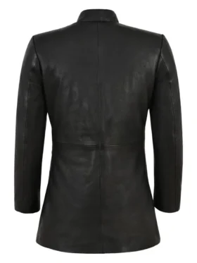 Womens 3 4 Padded Style Black Leather Jacket Back
