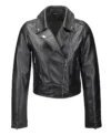 Womens Asymmetrical Zipper Leather Jacket Black
