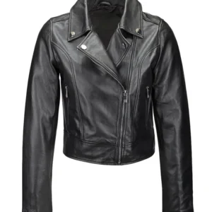 Womens Asymmetrical Zipper Leather Jacket Black