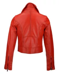 Womens Asymmetrical Zipper Leather Jacket Red