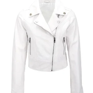 Womens Asymmetrical Zipper Leather Jacket White