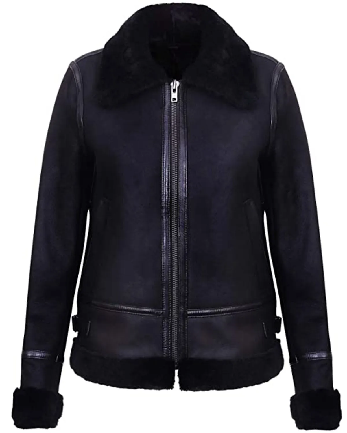 Womens Aviator Black Shearling Fur Leather Jacket