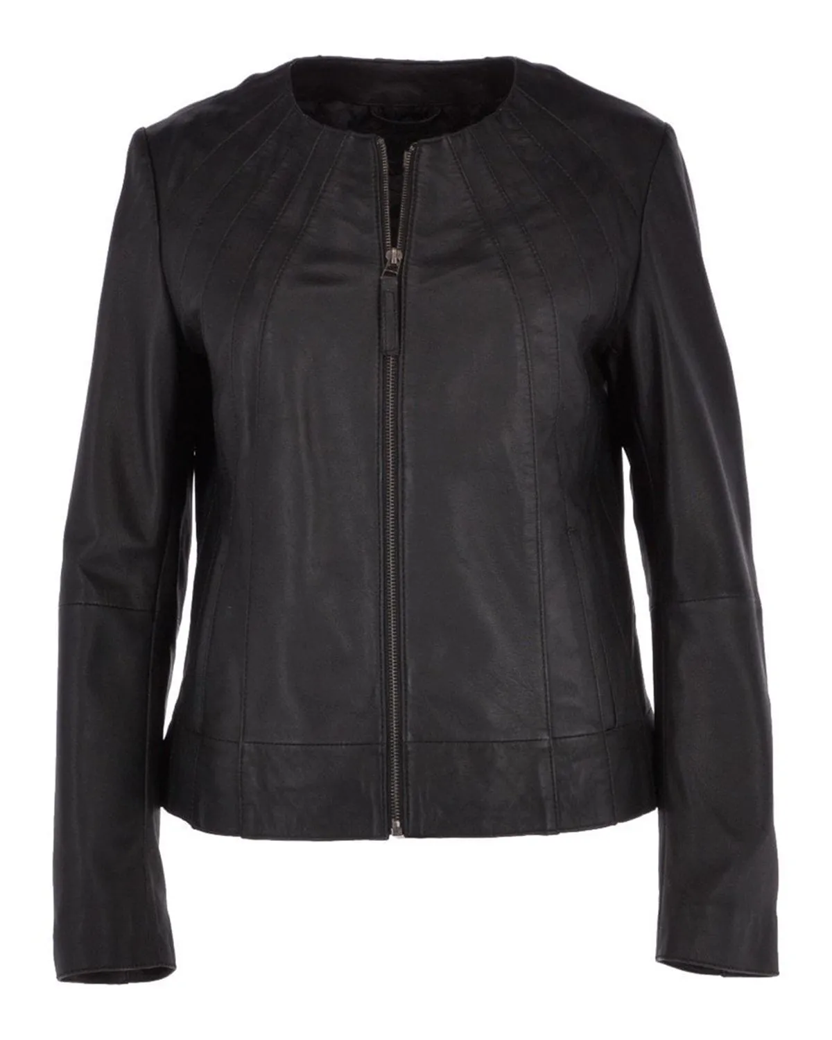 Womens Black Collarless Leather Jacket