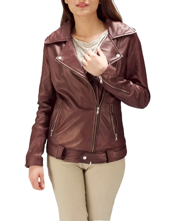 Womens Brown Asymmetrical Zipper Biker Jacket