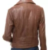 Womens Brown Plain Notch Collar Biker Leather Jacket Back