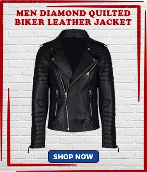 Diamond Quilted Padded Biker Black Leather Jacket