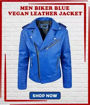 Men’s Biker Moto Blue Vegan Leather Jacket