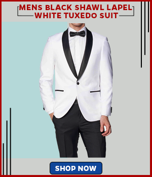 Mens Black Shawl Lapel Single Breasted White Tuxedo Suit