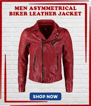 Men’s Moto Red Vegan Asymmetrical Zipper Jacket