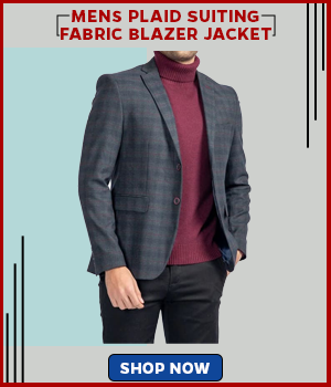 Mens Single Breasted Plaid Suiting Fabric Blazer Jacket