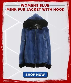 Womens Blue Mink Fur Jacket With Hood