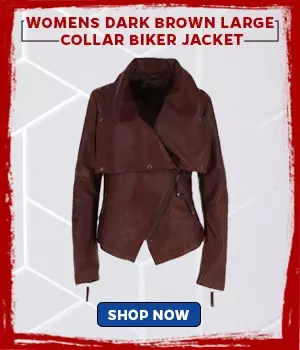 Womens Dark Brown Large Collar Biker Jacket