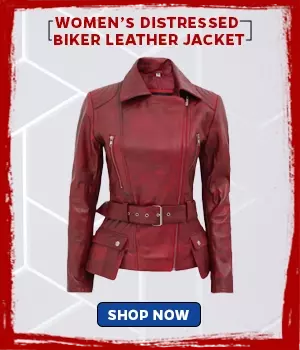 Women’s Distressed Burgundy Biker Leather Jacket