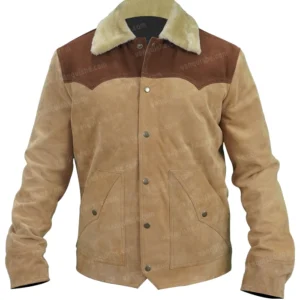 Mens Beige and Brown Suede Jacket