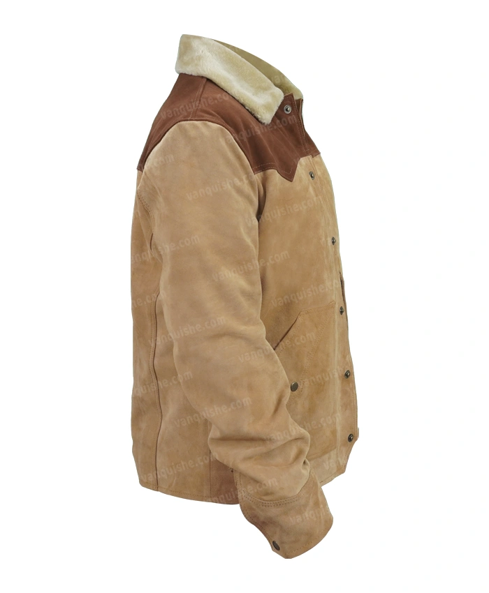 Mens Beige and Brown Suede Jacket Right