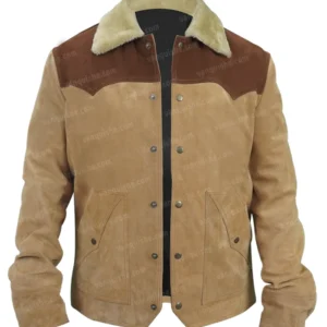 Mens Beige and Brown Suede Leather Jacket