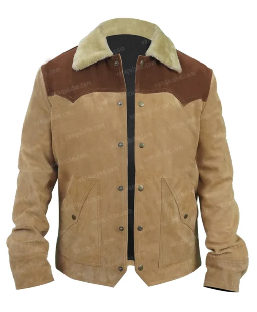 Mens Beige and Brown Suede Leather Jacket