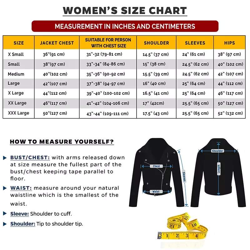 women Size chart vanquishe