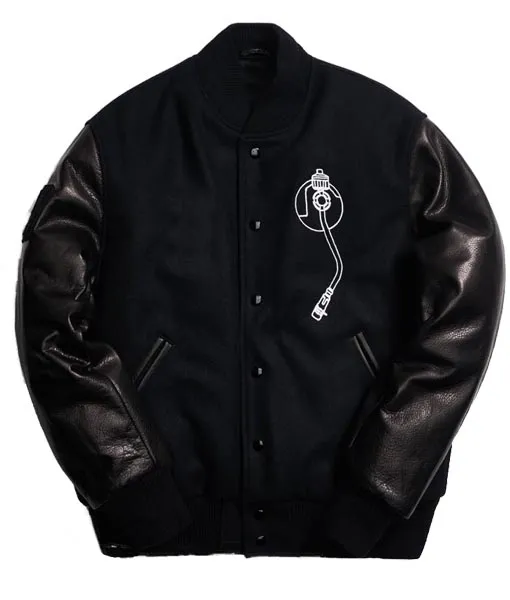 Def Jam Black Varsity Bomber Jacket With Real Leather Sleeves
