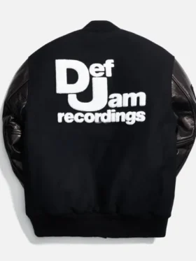 Def Jam Black Varsity Bomber Jacket WithThe Real Leather Sleeves