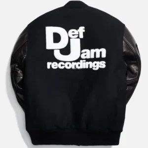 Def Jam Black Varsity Bomber Jacket WithThe Real Leather Sleeves
