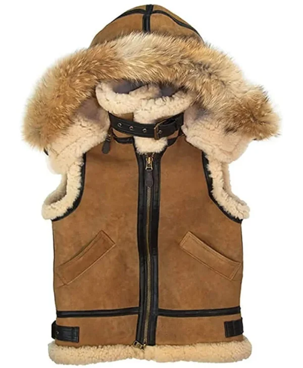Mens-B3-Bomber-Removable-Hoodie-Real-Shearling-Sheepskin-Brown-Leather-Vest