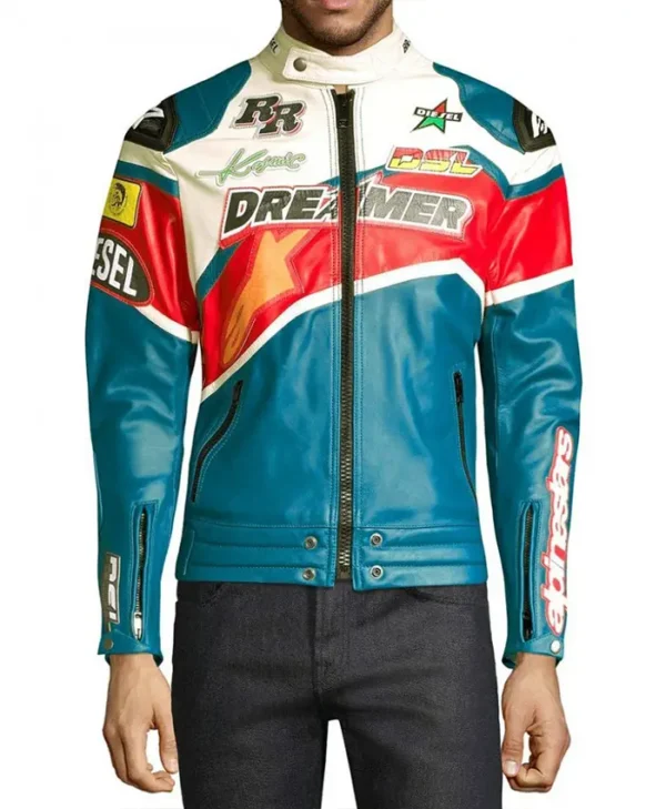 Mens Biker Bandit Nba Youngboy Dreamer Genuine Leather Jacket Front