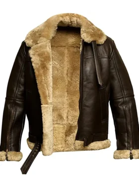 RAF Aviator Brown B3 Bomber Real Sheepskin Shearling Leather Jacket