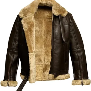 RAF Aviator Brown B3 Bomber Real Sheepskin Shearling Leather Jacket