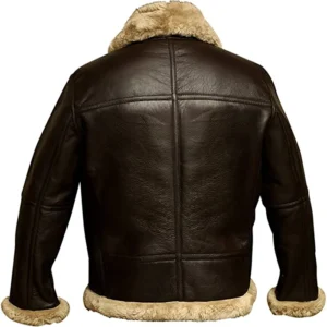 RAF Aviator Brown B3 Bomber Real Sheepskin Shearling Leather Jacket Back