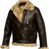 RAF Aviator Brown B3 Bomber Real Sheepskin Shearling Leather Jacket Front