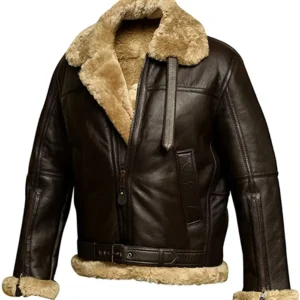 RAF-Aviator-Brown-B3-Bomber-Real-Sheepskin-Shearling-Leather-Jacket-Front