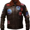 Top Gun Tom Cruise USA Pete Maverick Motorcycle Brown Leather Bomber Jacket