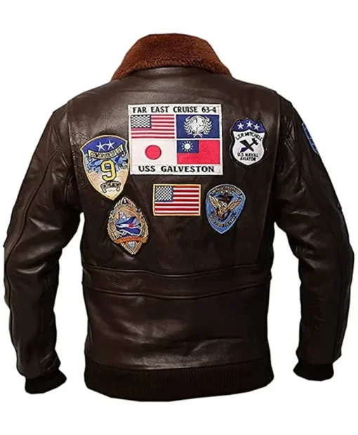 Top Gun Tom Cruise USA Pete Maverick Motorcycle Brown Leather Bomber Jacket Back